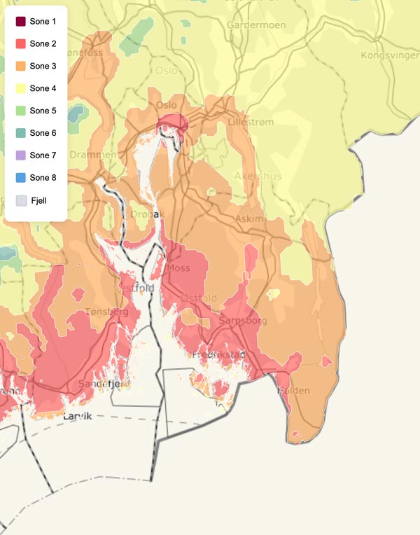 Klimasonekart for frukttrær i Østfold